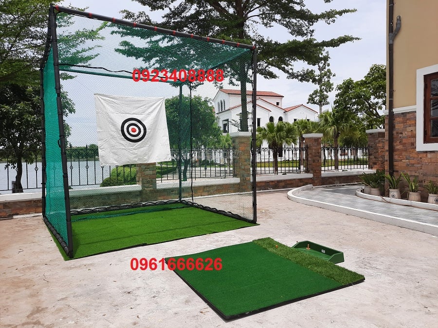 (Combo 4) Khung golf 3x3x3m, thảm swing 1.2x1.2m, khay bóng, hồng tâm