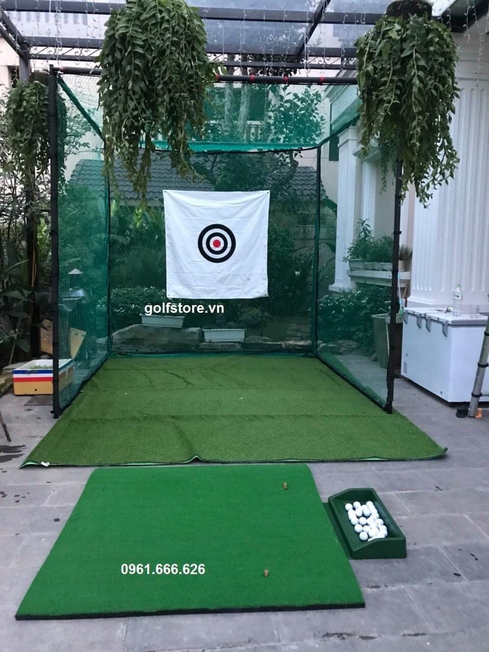 (Combo 4) Khung golf 3x3x3m, thảm swing 1.2x1.2m, khay bóng, hồng tâm